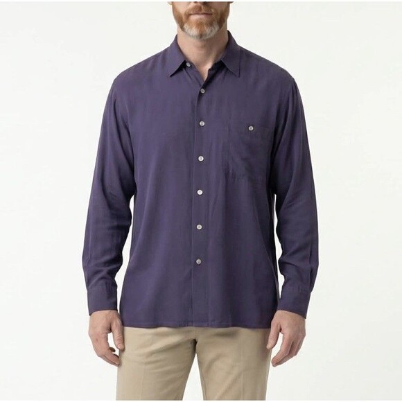 Porcini by Brietta Other - Porcini by Brietta 100% Silk Button Down Shirt Purple Mens Small Classic